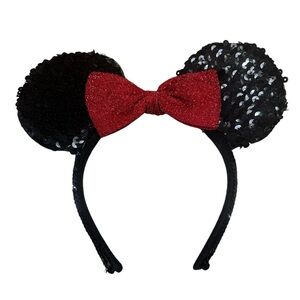 Disney Minnie Mouse Ears Black and Red Sequined Headband